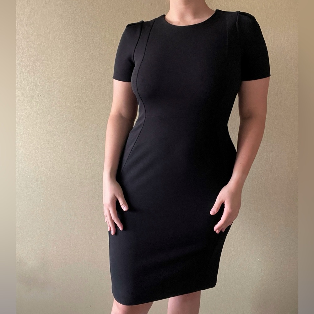 Calvin Klein Black Puff Sleeve Sheath Dress